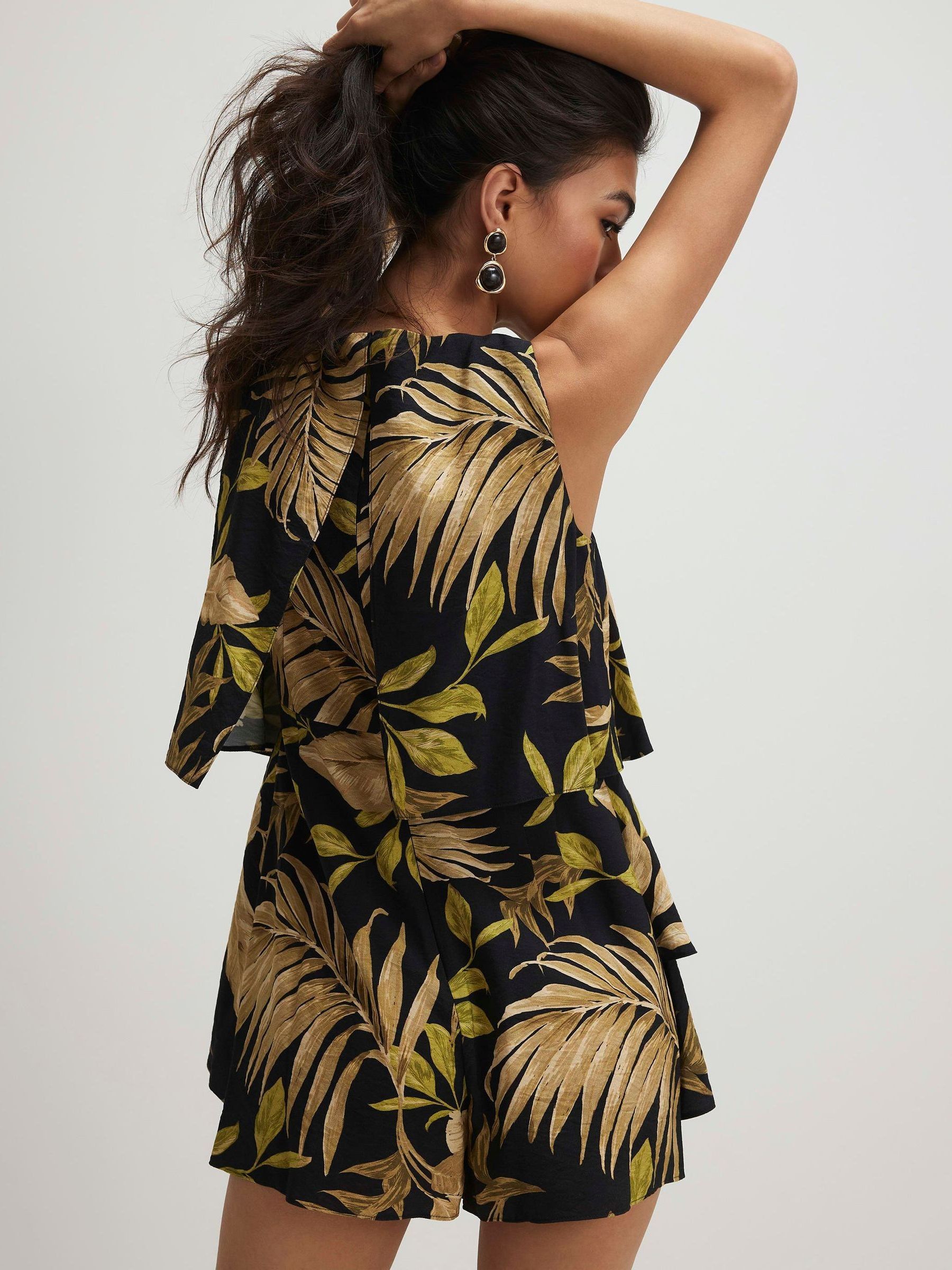 River Island Black Sleeveless Floral Print Frill Layer Playsuit - Image 4 of 4